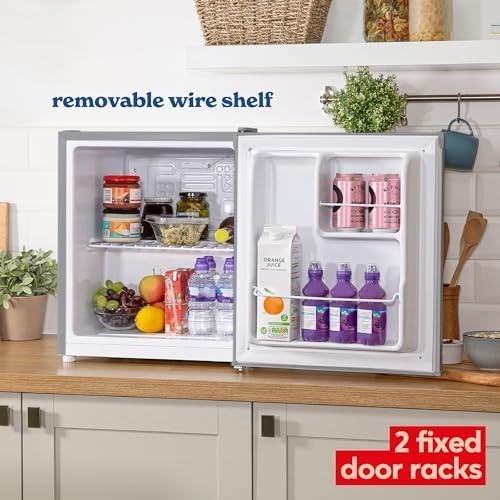40L Mini Fridge Table Top Compact Larder Stainless Steel Silver