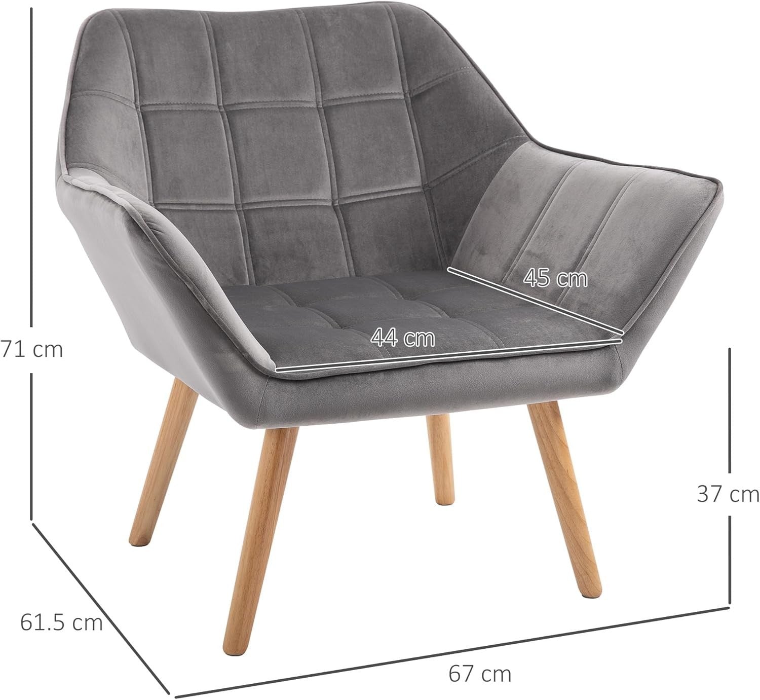 Grey Velvet Armchair Wide Arm Accent Chair Modern Bedroom Lounge Seat
