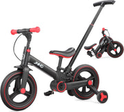 6 in 1 Toddler Bike Balance Pedal Bike Foldable Push Handle Black