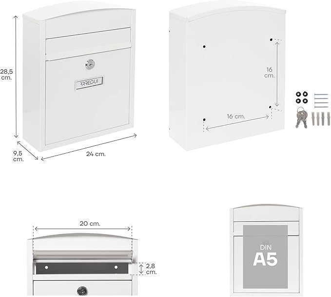 Wall Mounted Steel Mailbox White | Compact Lockable Post Box | Outdoor