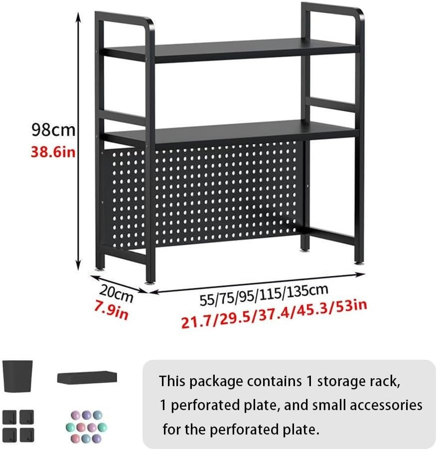 2-Tier Desk Bookshelf Organizer w/ Pegboard | White Metal Desktop Shelf 75cm