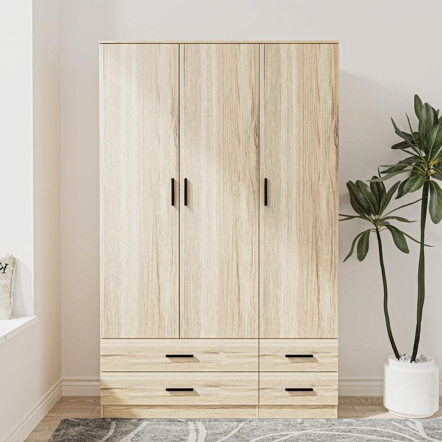 Oak 3 Door Wardrobe 4 Drawer Bedroom Storage Unit Hanging Rail Modern Style