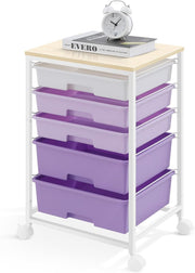 5 Drawer Rolling Storage Trolley Cart with Wheels Utility Organizer Purple