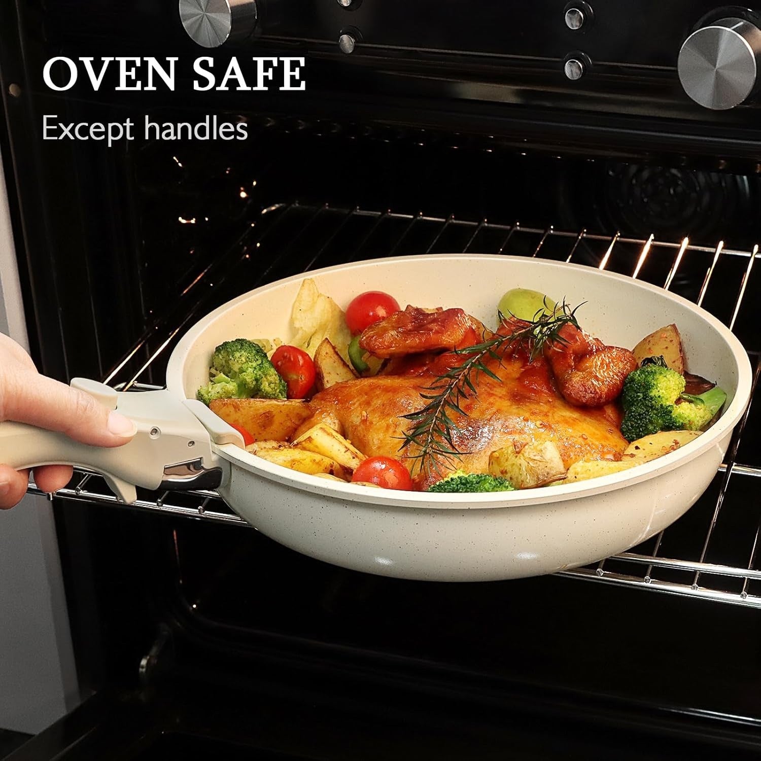 3pcs White Non Stick Cookware Set with Detachable Handle Frying Pan