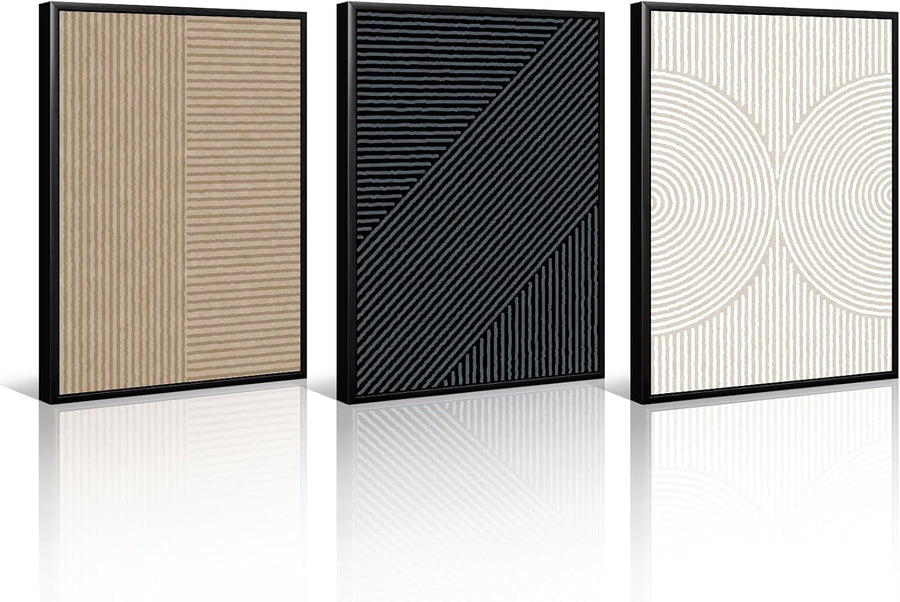 3-Piece Modern Abstract Canvas Wall Art 16x24" Neutral Boho Decor