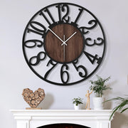 Large 40cm Silent Wall Clock Modern Rustic Metal Wood Arabic Number Decor