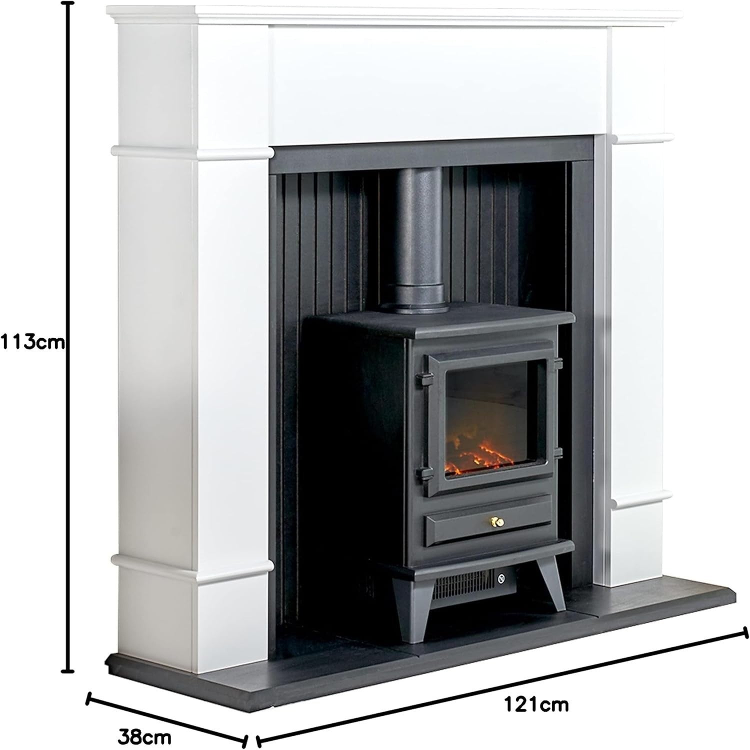 Freestanding White Electric Fireplace Stove 0.9-1.8kW LED Flame Heater