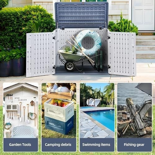 Outdoor Garden Storage Cabinet Waterproof Double Door Tool Shed Resin Grey Navy