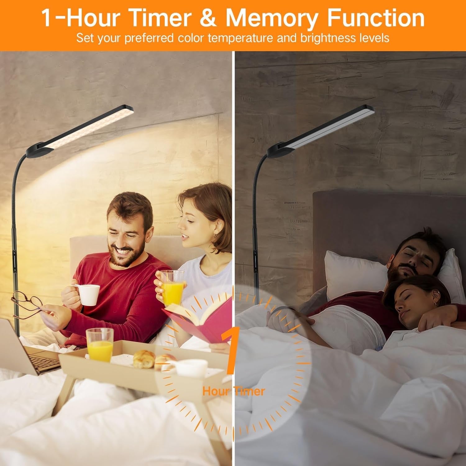 Double Head LED Floor Lamp Dimmable Remote Touch Adjustable Reading Light