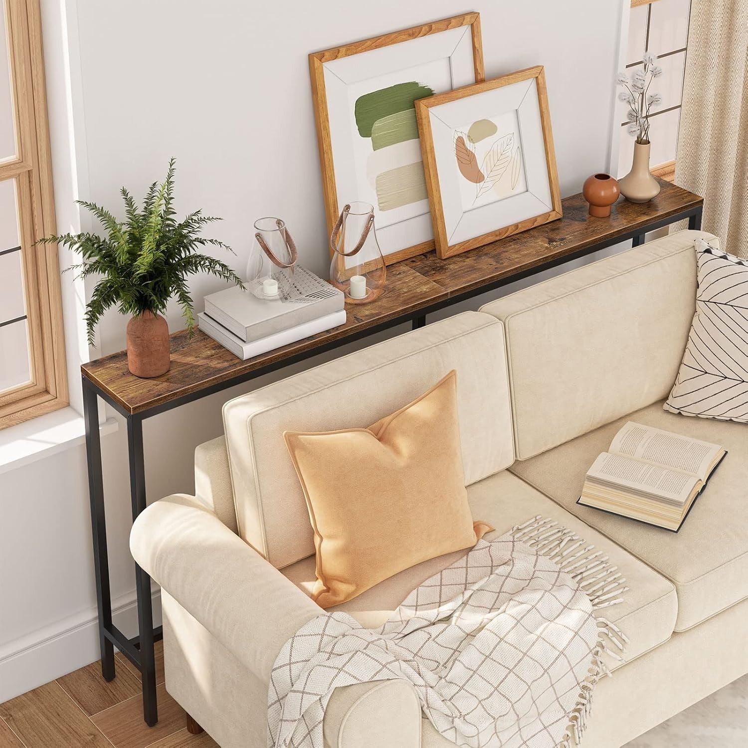 Narrow Console Table 160cm Long Industrial Sofa Side Table with Storage