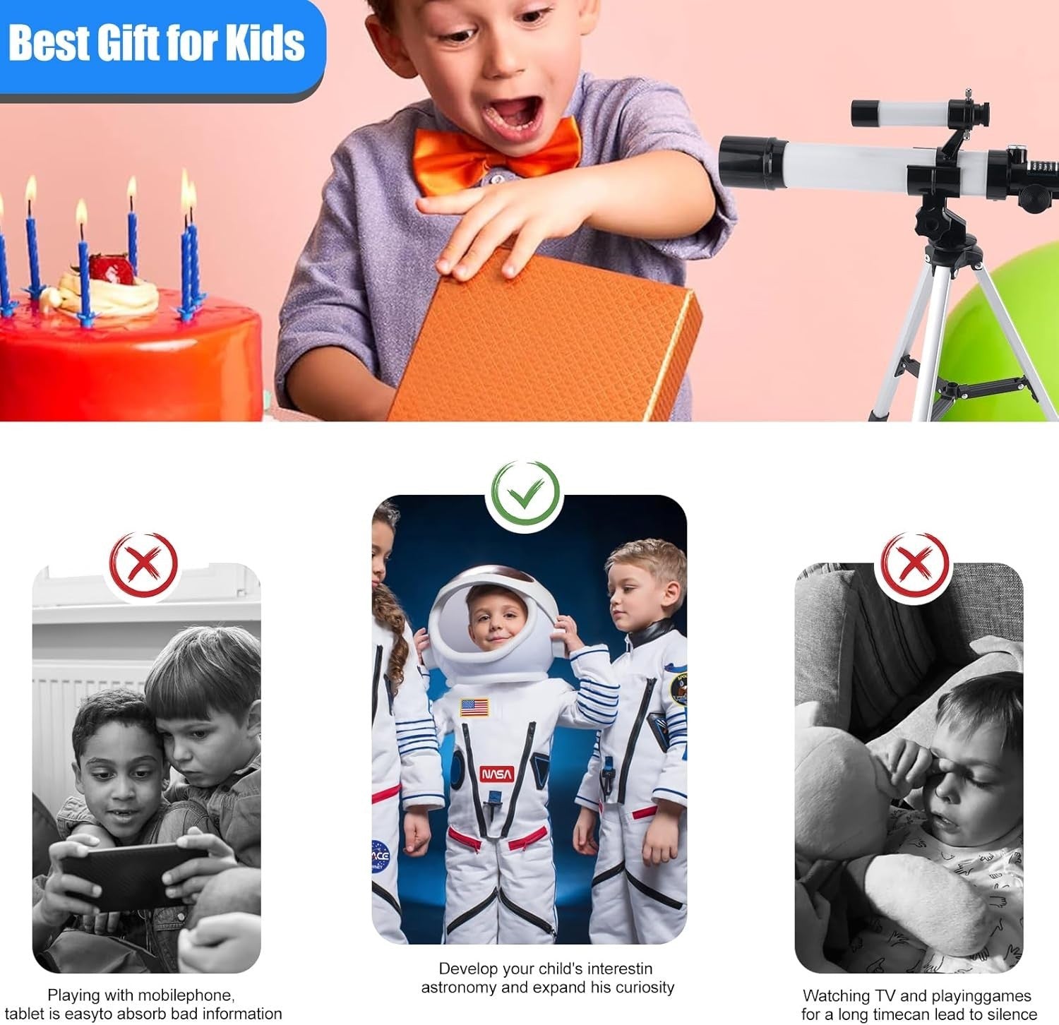 Telescope for Kids & Beginners, 40mm Aperture, 32X Magnification & Tripod