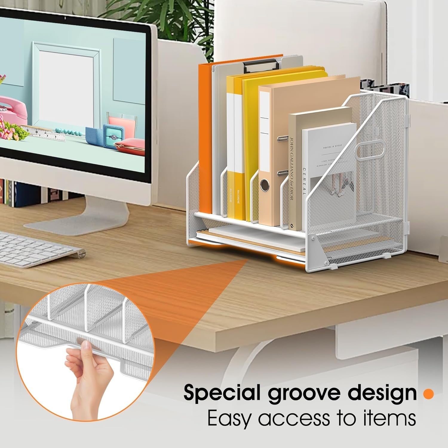 4-Tier Desktop File Organizer with Adjustable Compartments & Letter Tray, White