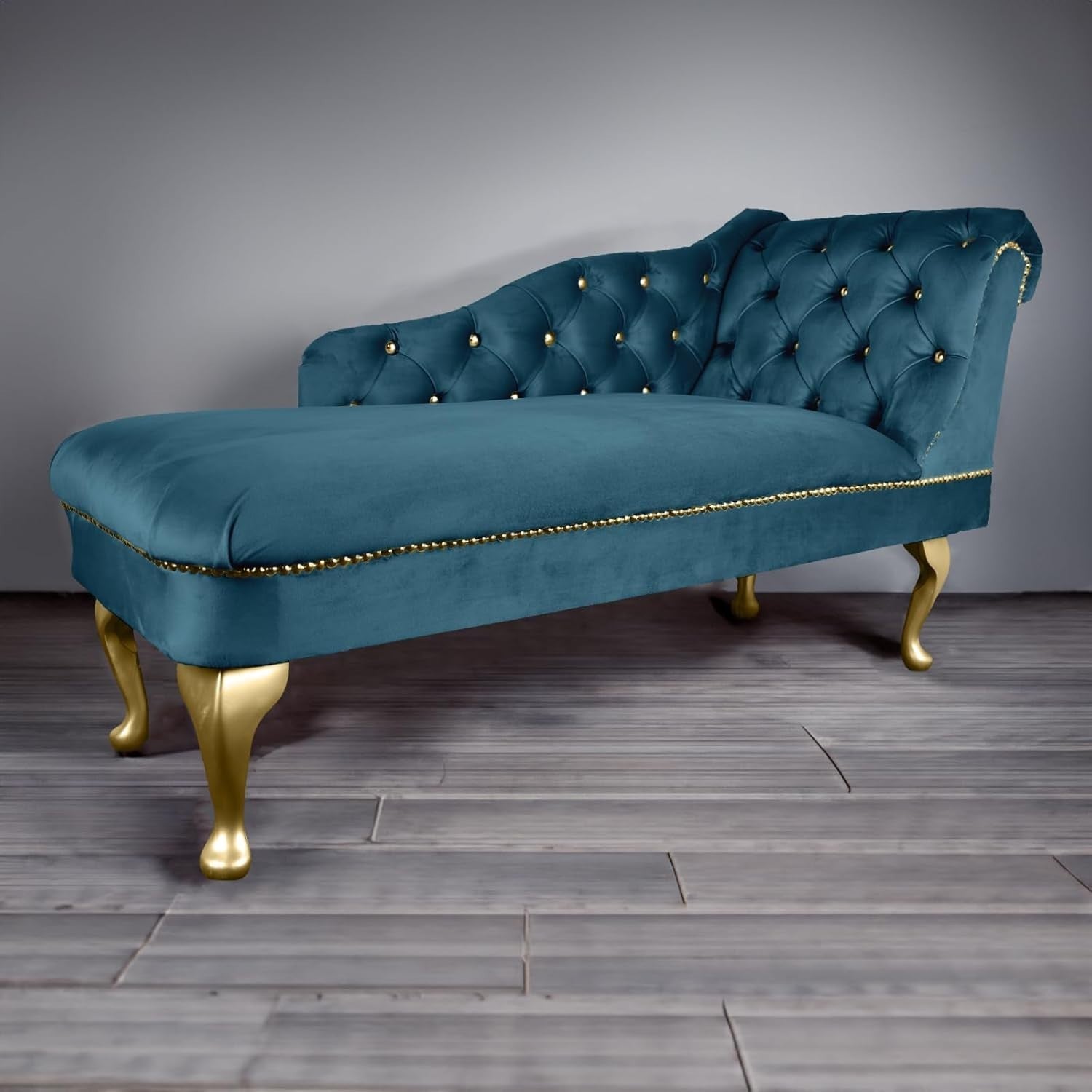 Velvet Chaise Lounge Sofa Tufted Right Hand Chair Teal Bedroom Living