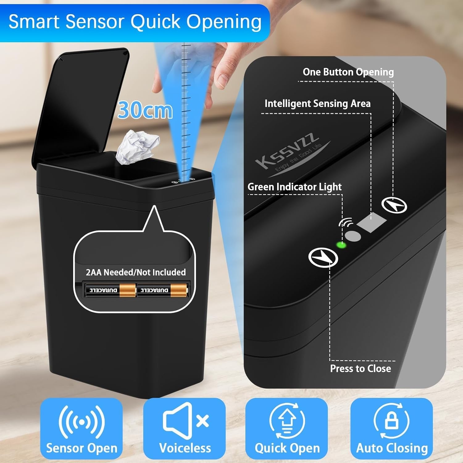 3 Pack 10L Motion Sensor Bathroom Bins – Touchless Slim Trash