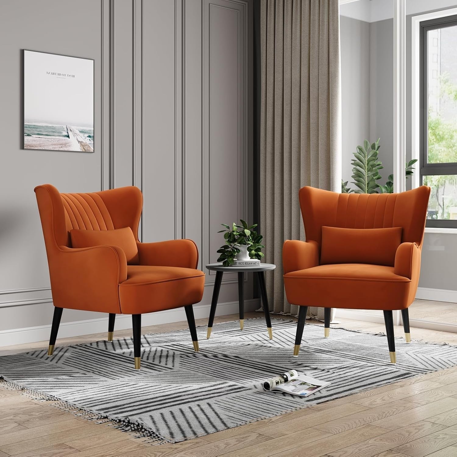 Luxury Velvet Accent Chair Armchair Lounge Wing Back for Living Room