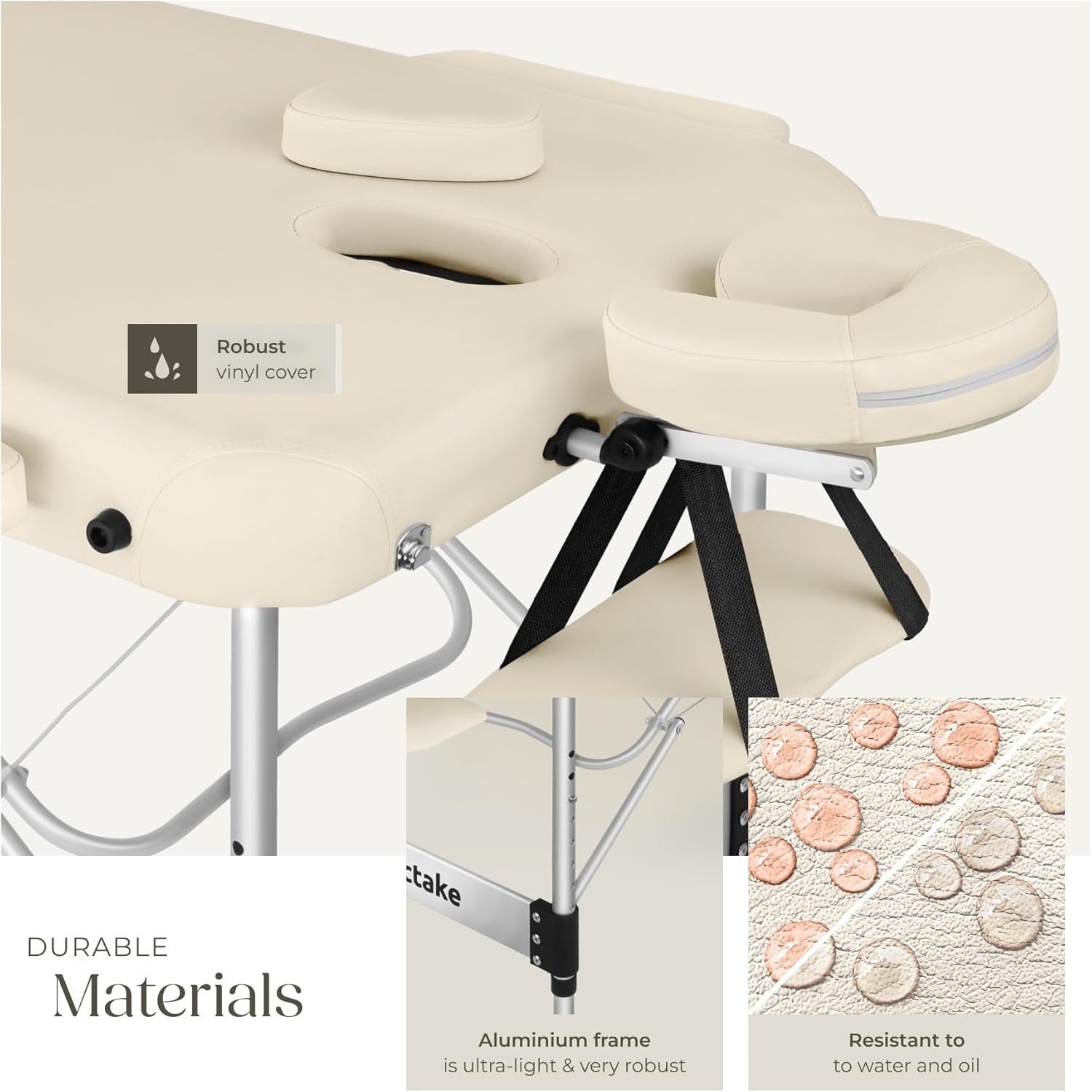 Portable 3 Zone Massage Table Foldable Aluminium Spa Beauty Bed 70cm Beige