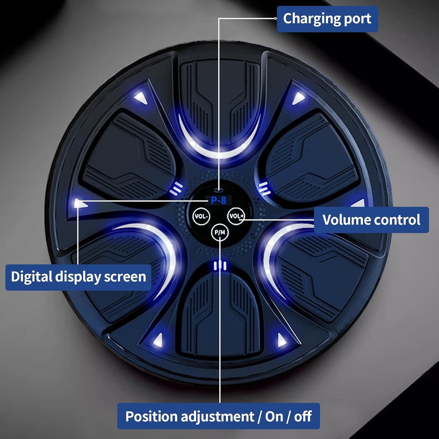 Music Boxing Machine Black Blue LED Wall Punch Trainer with Gloves