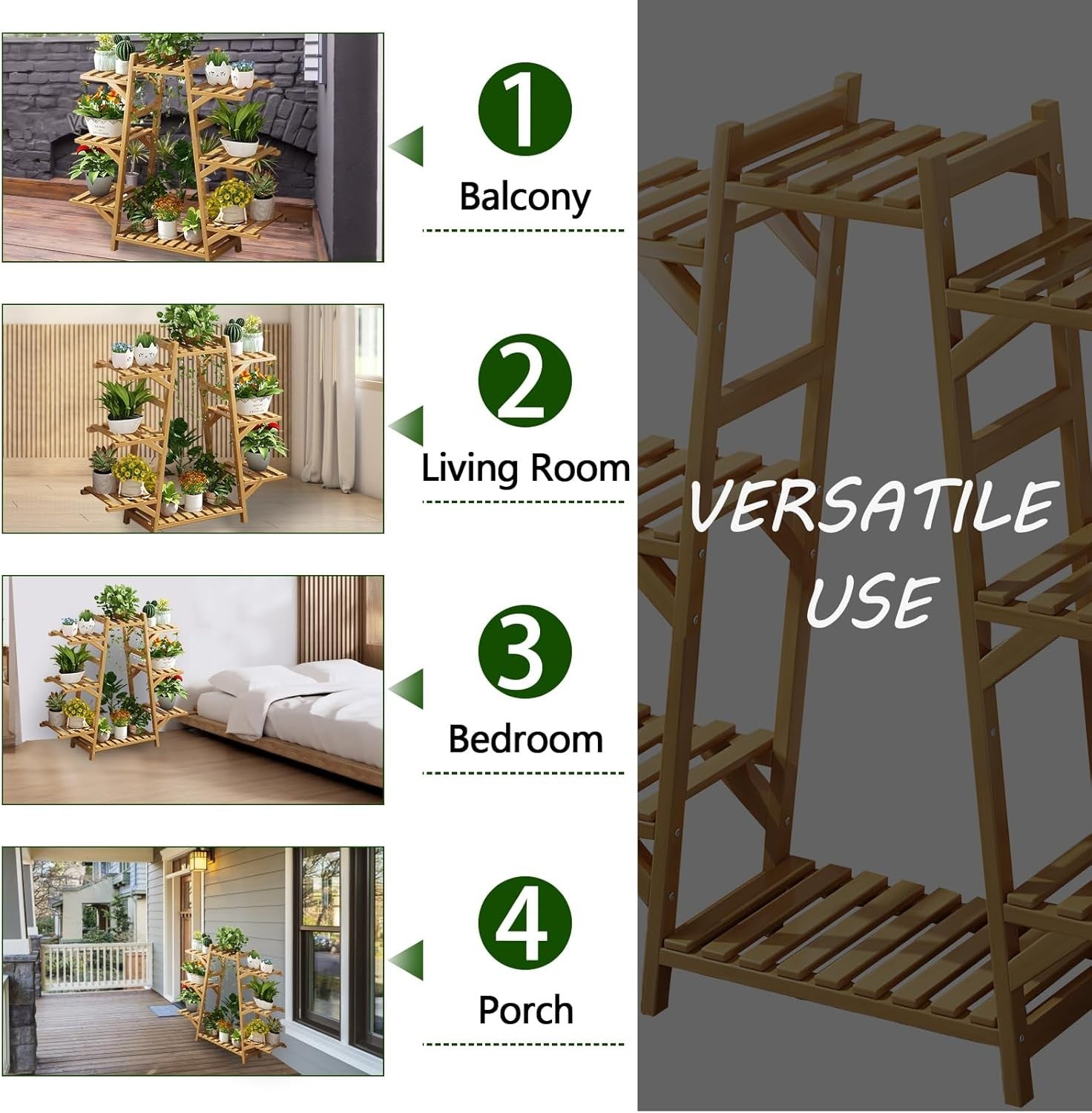 5 Tier Bamboo Plant Stand Indoor Corner Shelf Multi-Level Flower Rack