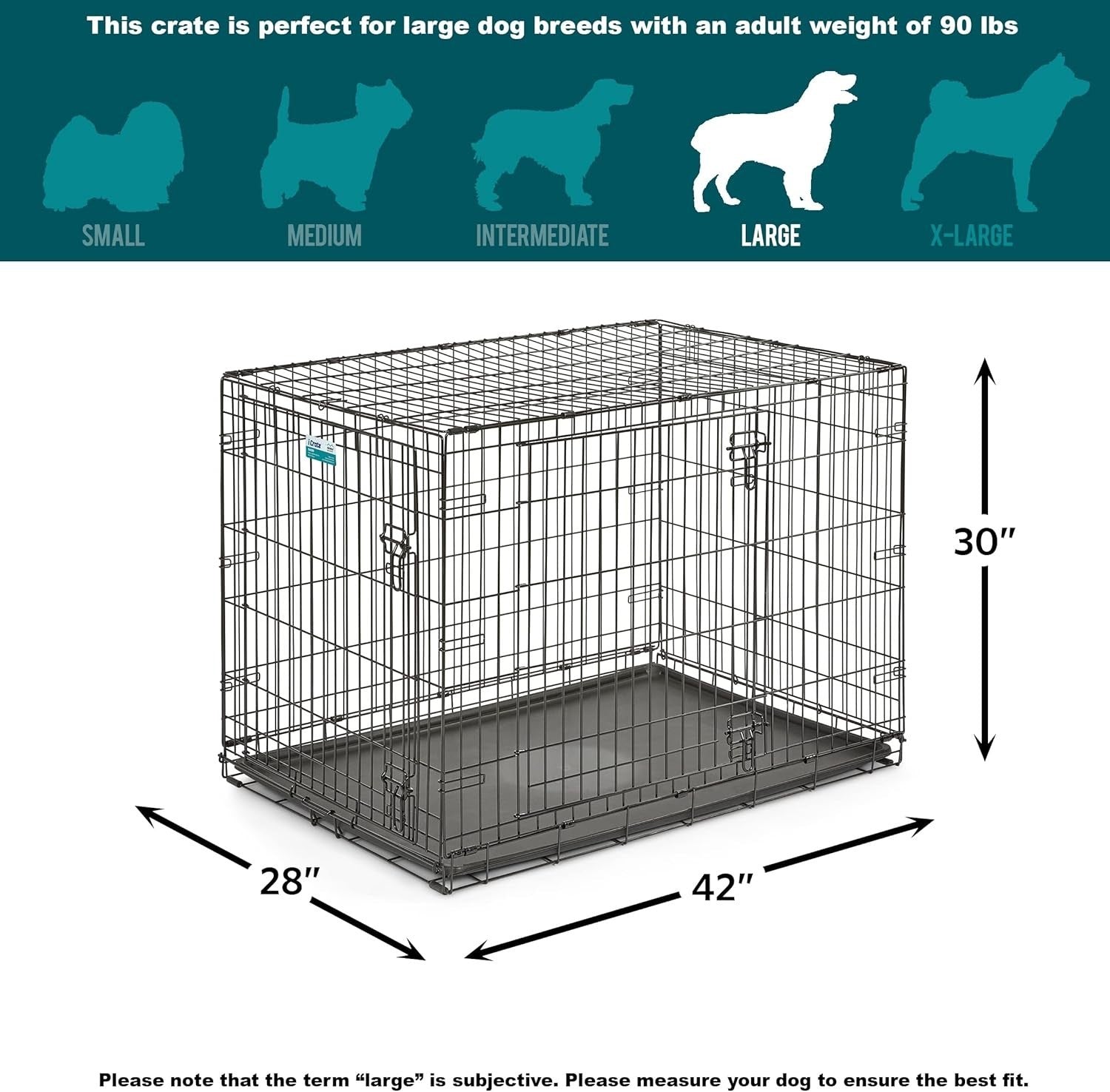 Double Door Large Metal Dog Crate with Leak-Proof Pan & Divider Panel