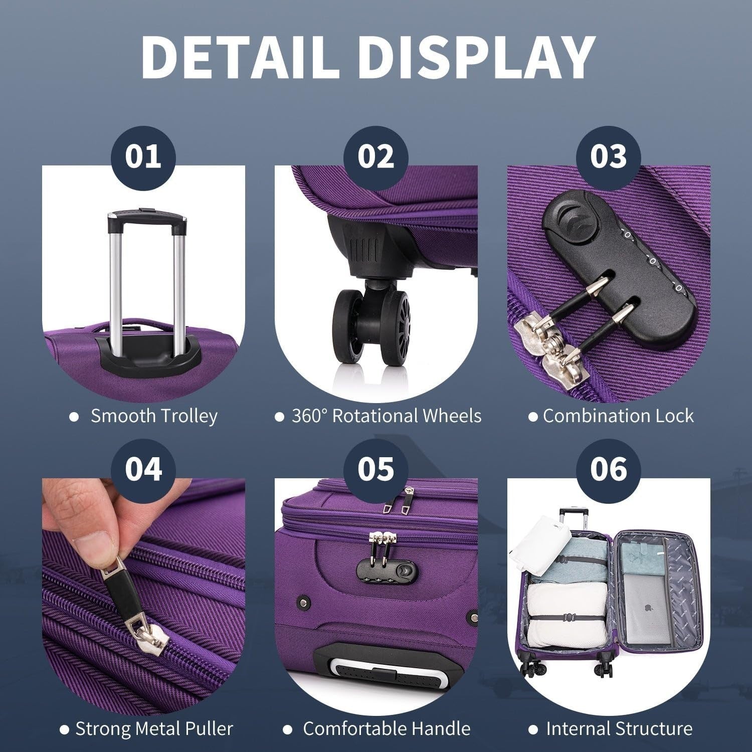 32” Extra Large Lightweight Expandable 4 Wheel Travel Suitcase Lock Purple