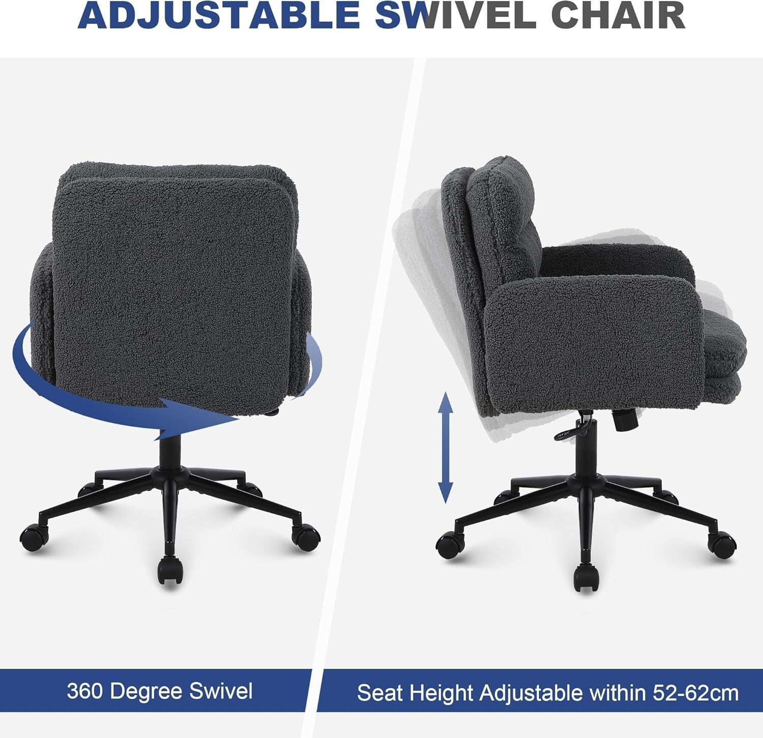 Ergonomic Office Desk Chair Dark Grey Cashmere Adjustable Swivel Tilt
