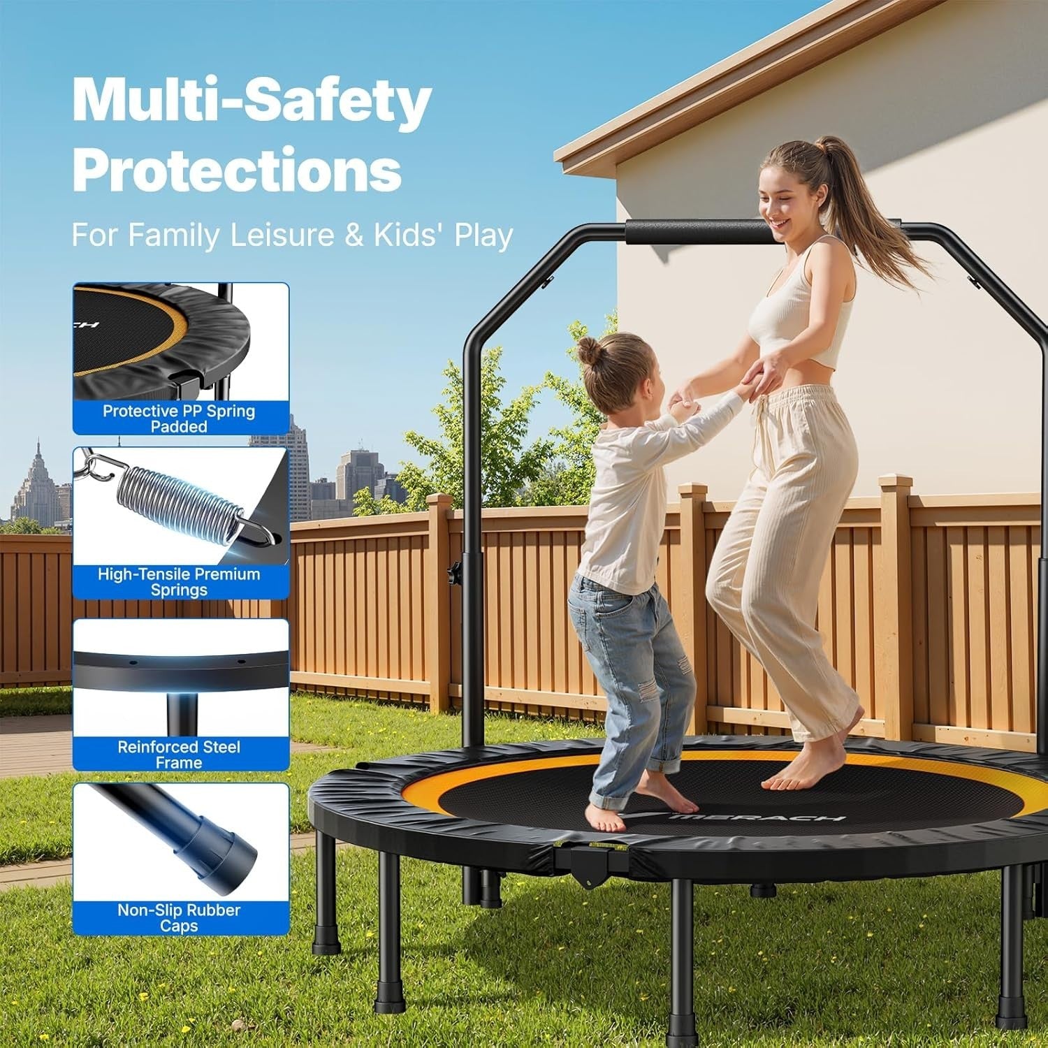 48” Foldable Fitness Rebounder Trampoline Quiet Indoor Exercise 330lb