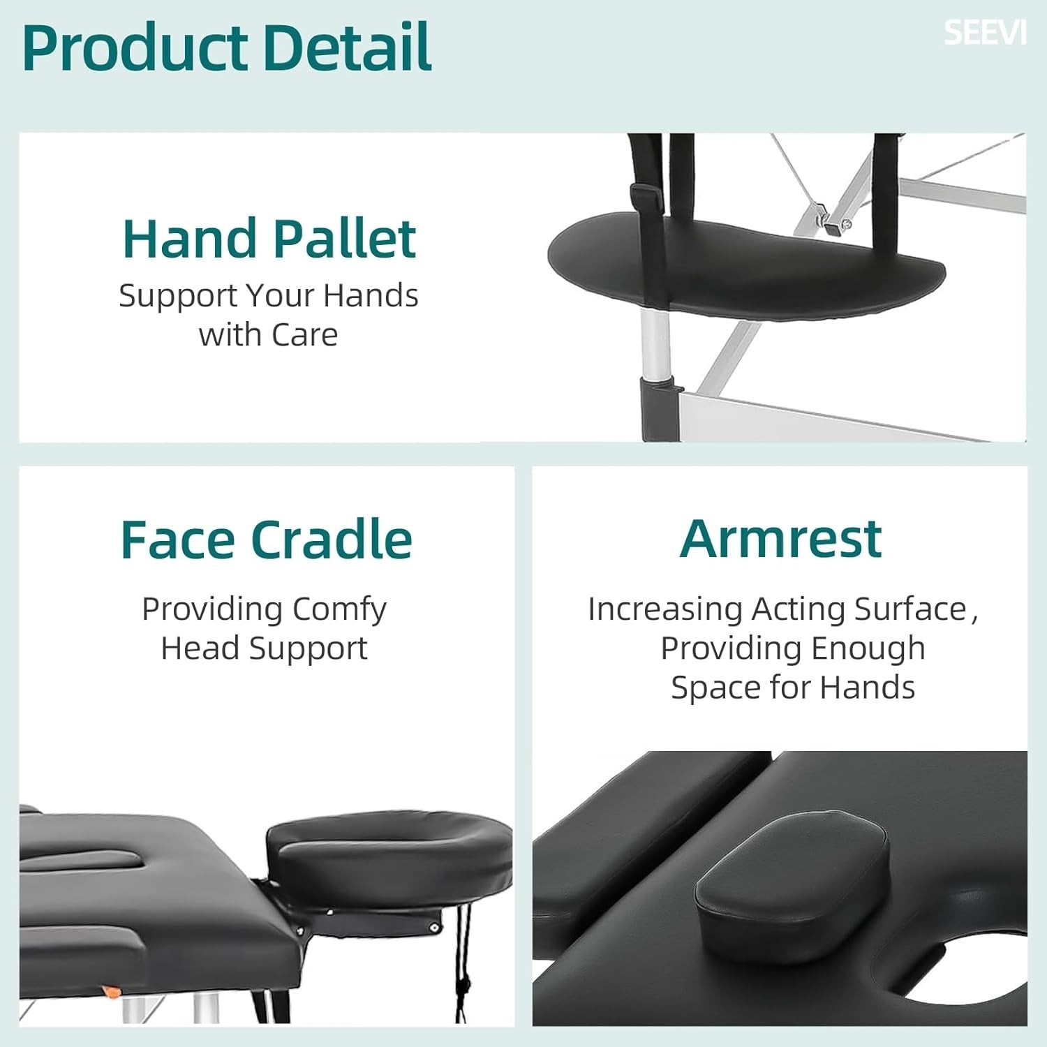 Portable Aluminium Massage Table Adjustable Spa Facial Tattoo Bed w/ Face Hole