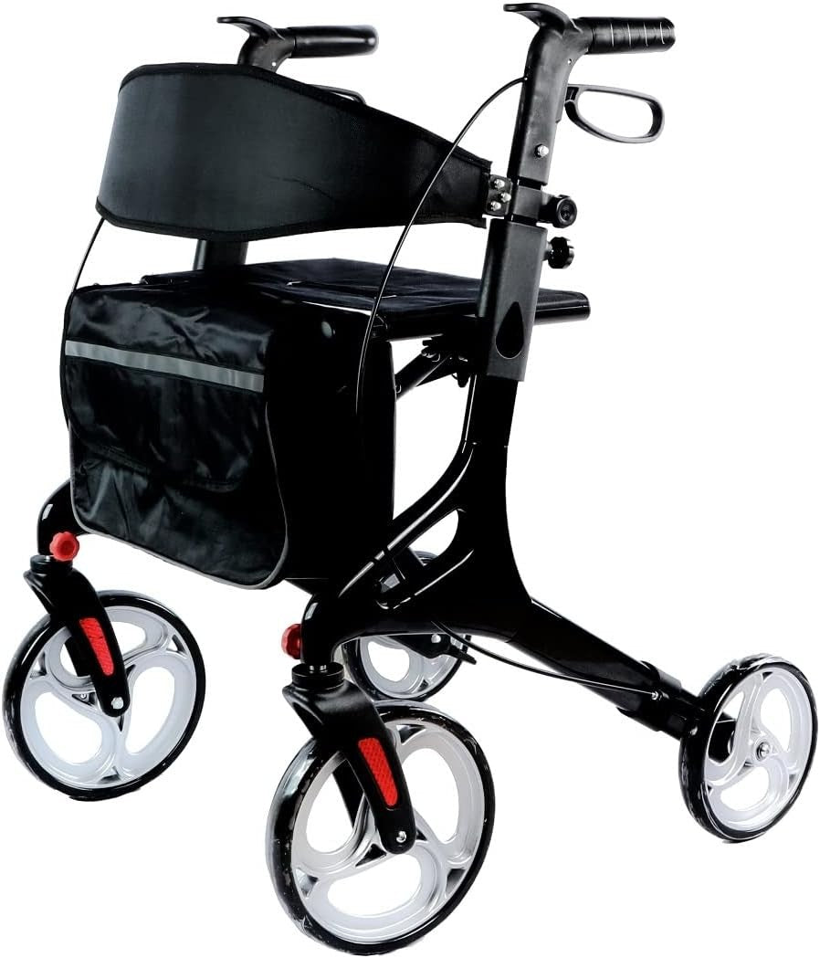 Lightweight Aluminium Rollator Walker with Seat 4 Wheel Folding Mobility Aid