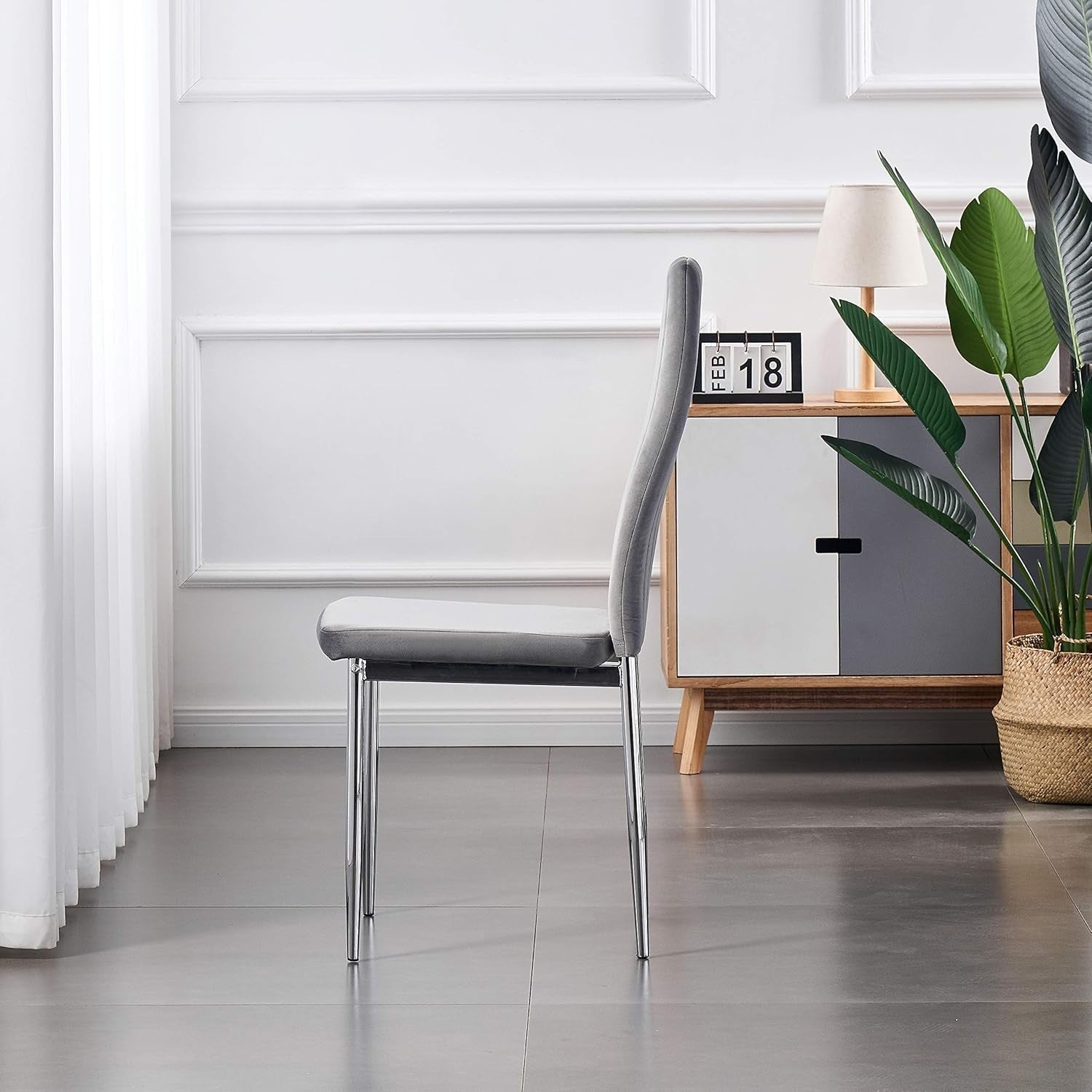 Modern 4-Seater White Dining Table Set with Velvet Chairs - Contemporary Style