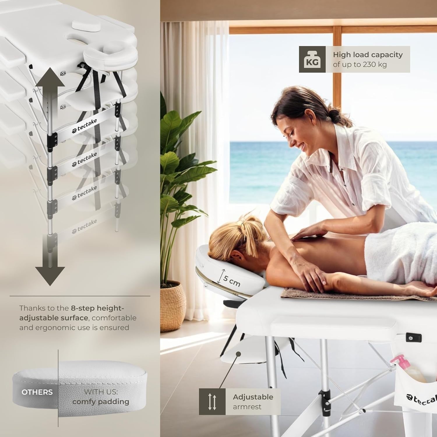 Portable 3 Zone Massage Table Foldable Aluminium Beauty Spa Bed 70cm White