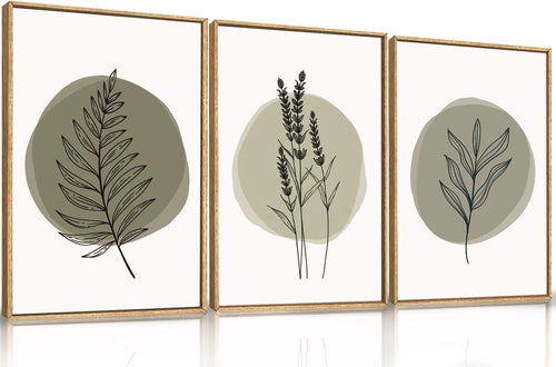 Sage Green Botanical Framed Canvas Wall Art Set 3 Modern Minimal Home Decor