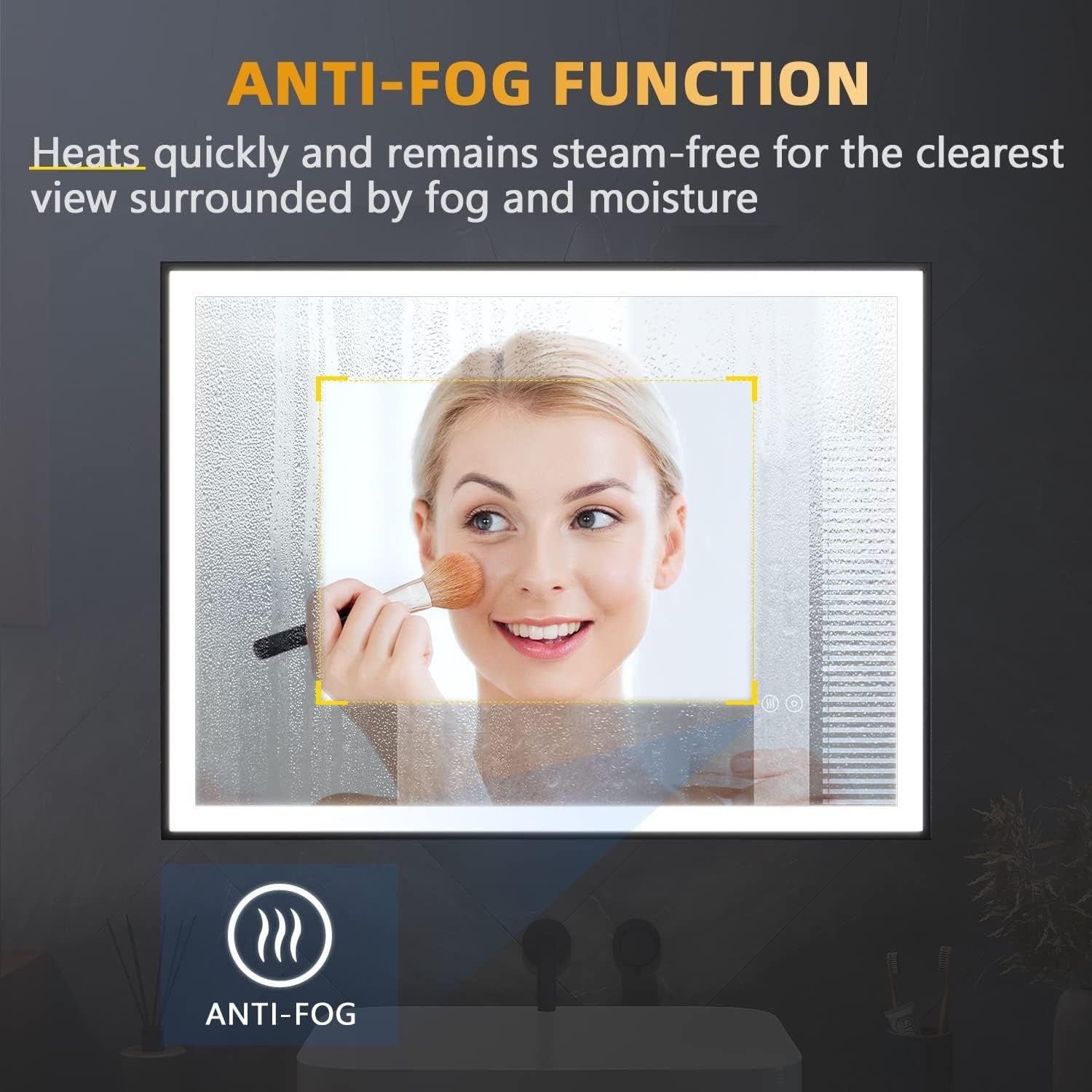 LED Bathroom Mirror 80x60cm Anti-Fog Wall Mounted Black Frame Light Touch