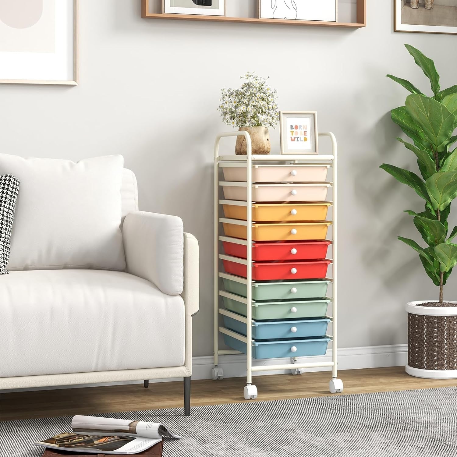 Macaron 10 Drawer Rolling Storage Trolley Craft Office Beauty Organizer