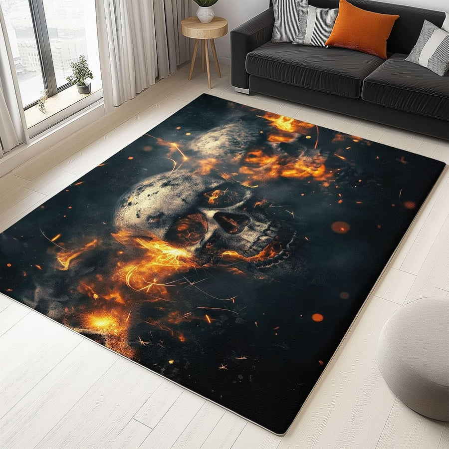 Gothic Skull Area Rug 140x200cm Non Slip Washable Statement Living Room Carpet