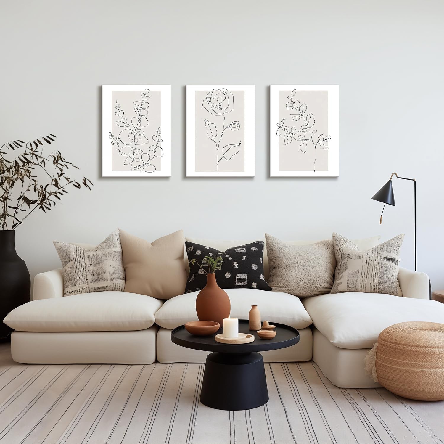 3Pcs Framed Minimalist Flower Line Wall Art 12x16in