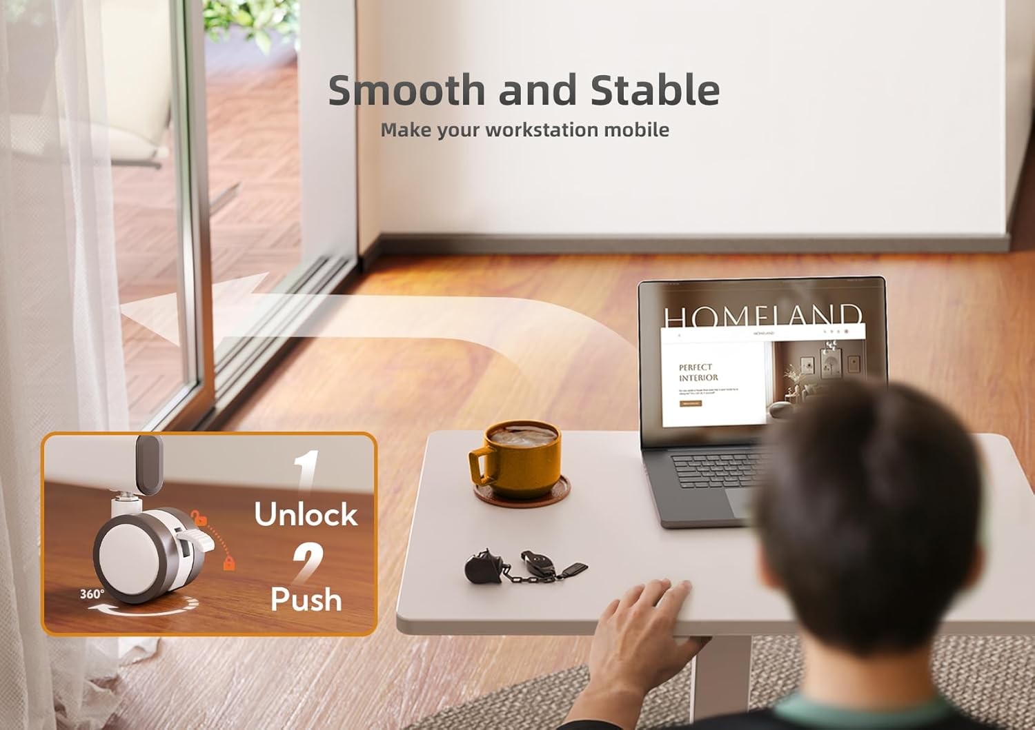 Mobile Standing Desk Height Adjustable Rolling Laptop Table Home Office 65x48cm