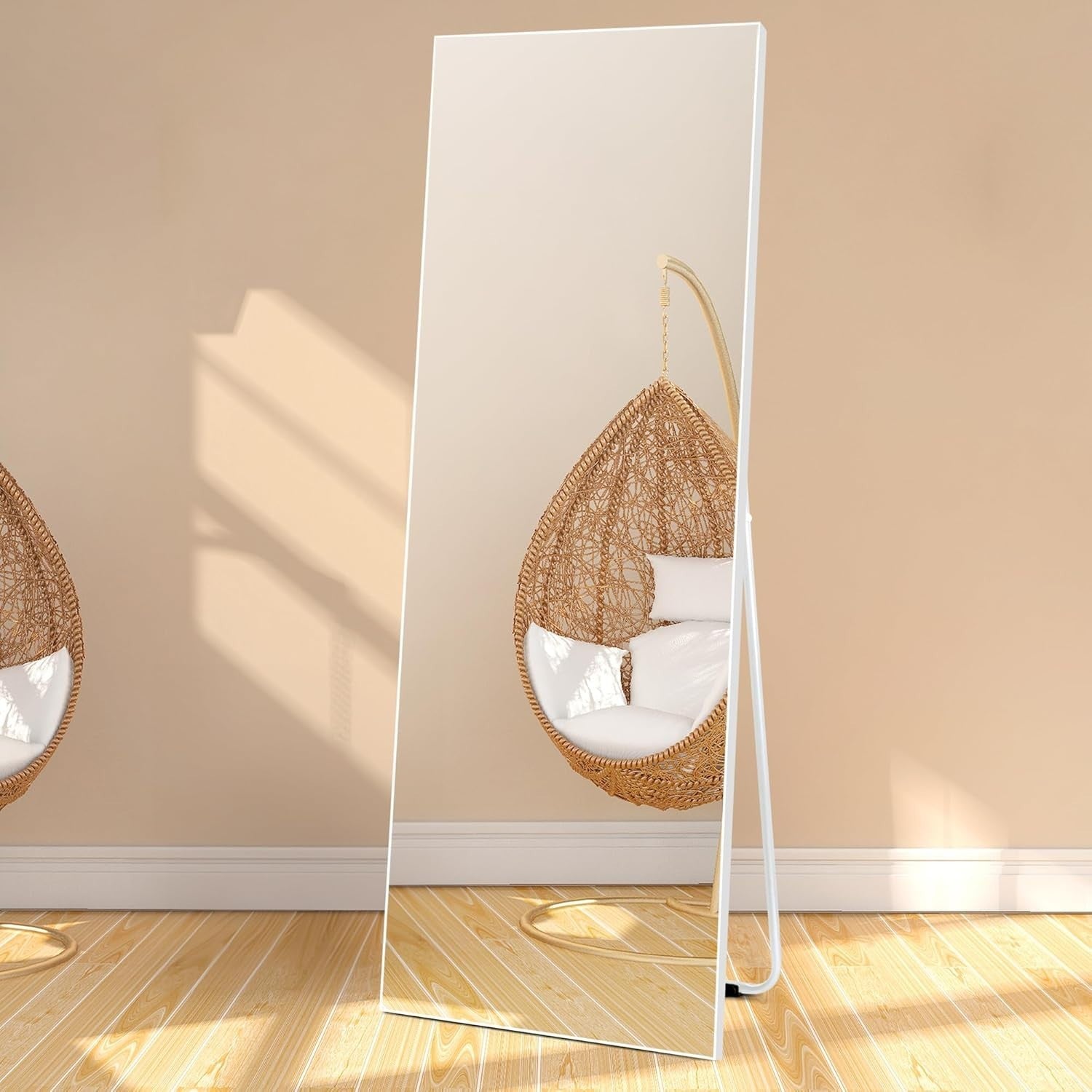 Full Length Mirror 140x51cm Wall & Floor Standing White Frame Modern