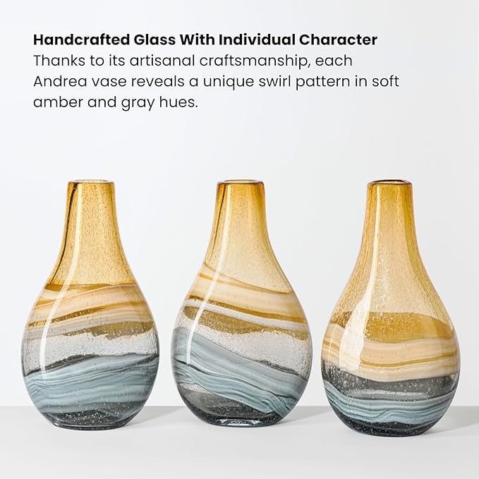 Amber Hand Blown Glass Vase 36cm Modern Coastal Table Centerpiece Decor