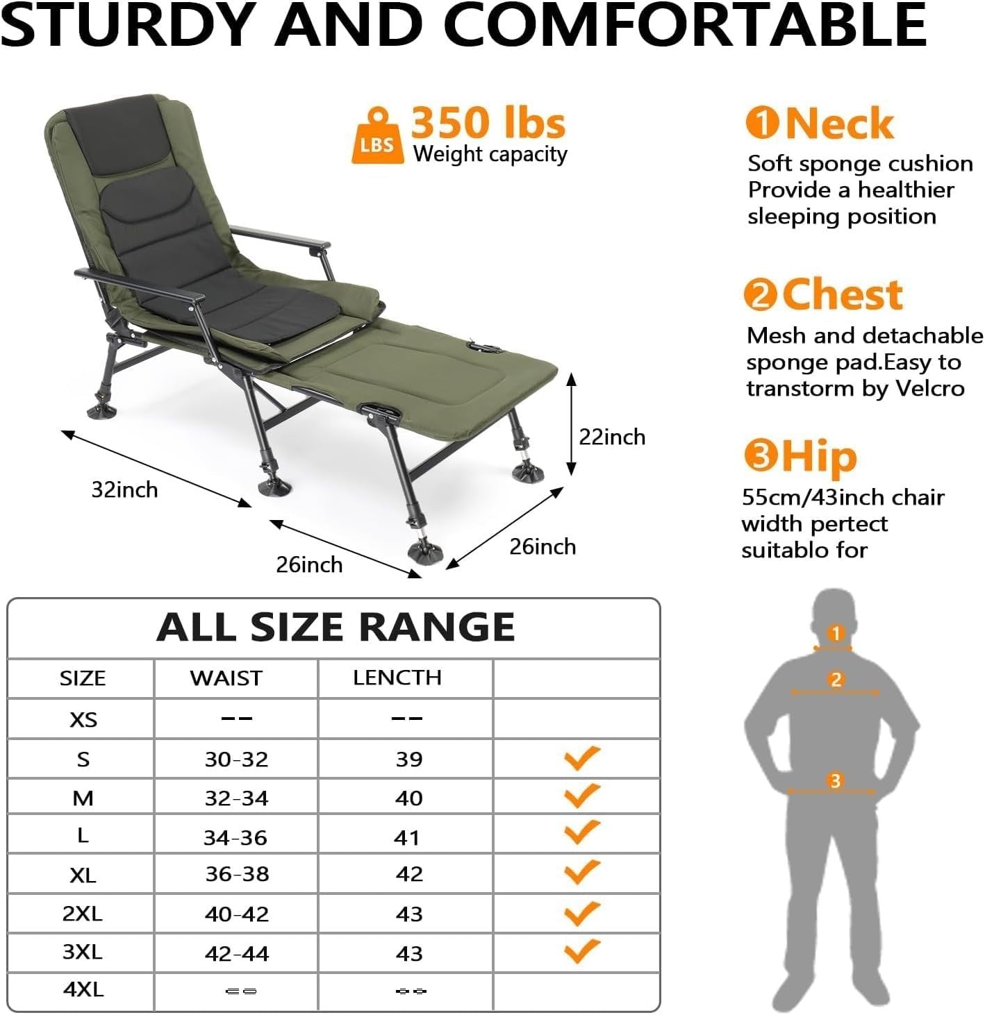 Reclining Fishing Camping Chair w/ Footrest, Padded, Foldable, 160kg Max