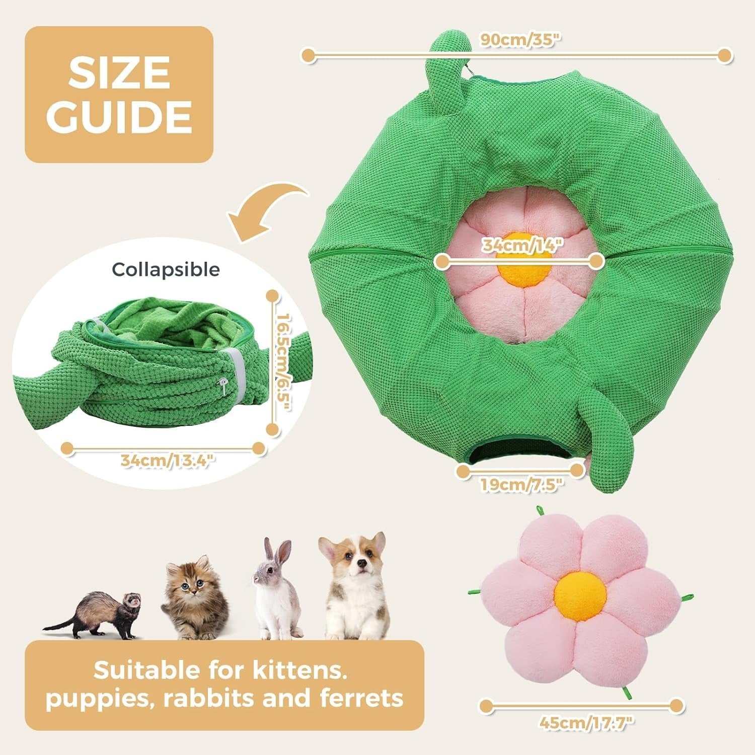 Cactus Cat Tunnel Bed Foldable Pet Play Tunnel w Cushion & Ball Toy