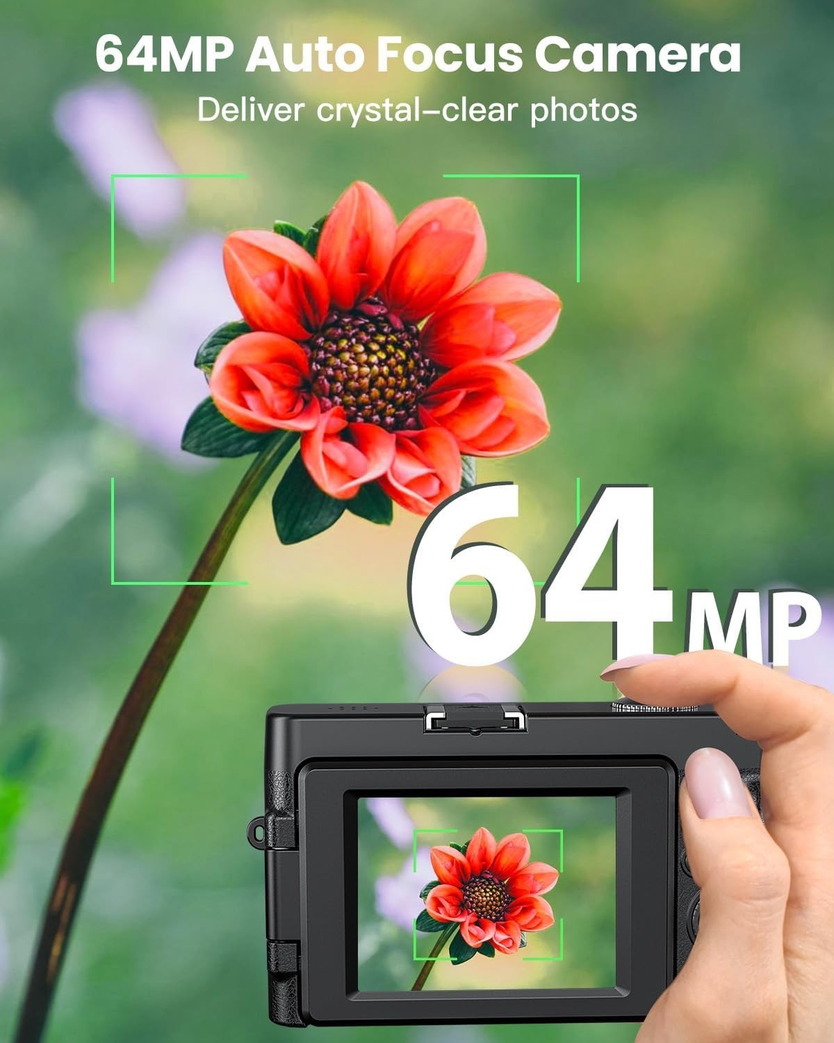 4K 64MP Vlogging Camera WiFi Flip Screen 16X Zoom SD Bundle