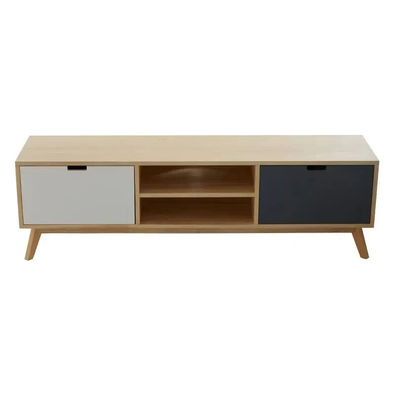 Mid Century TV Unit Oak Effect Low Cabinet 2 Door Media Stand 150cm Wide