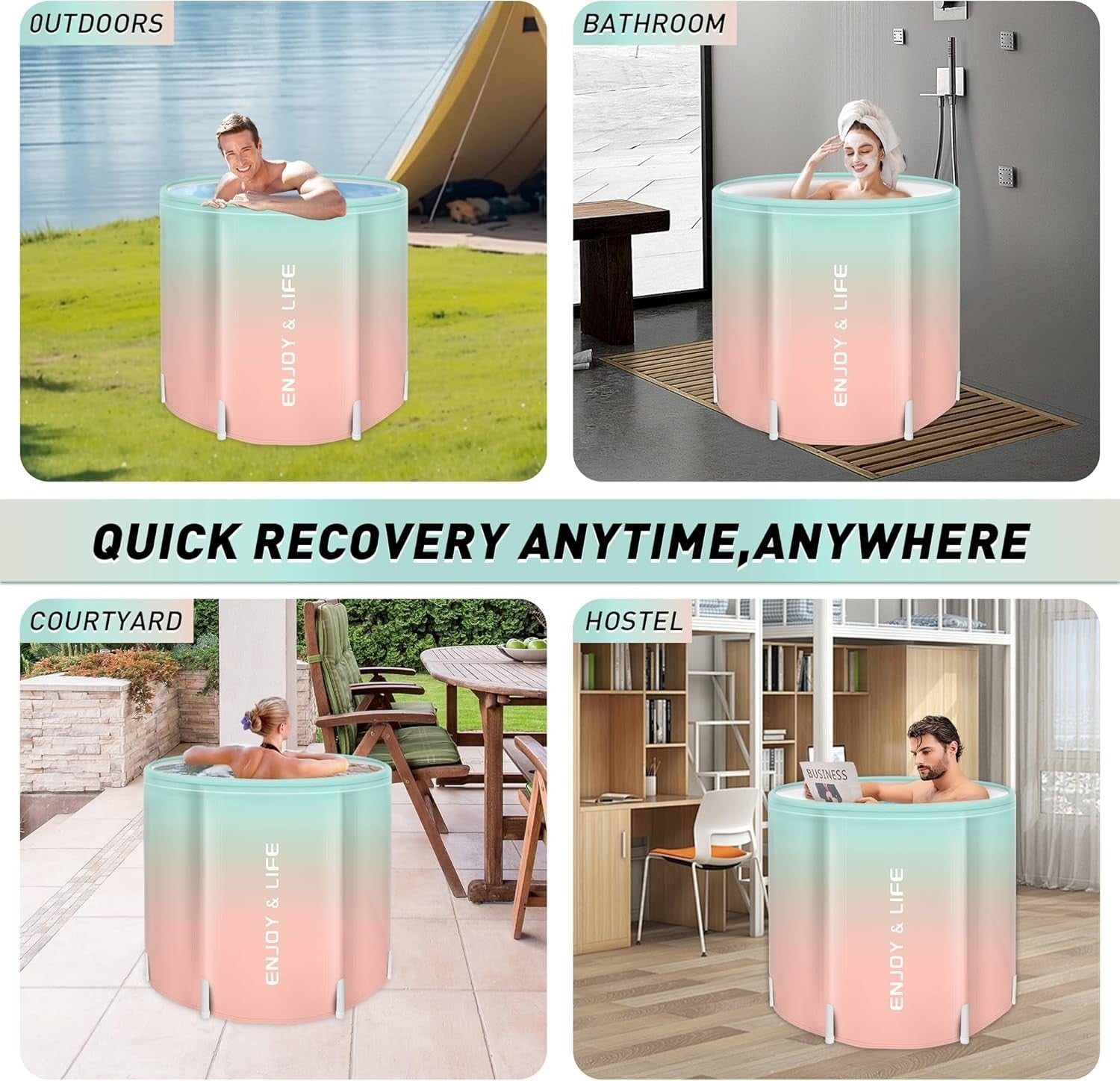 Portable Foldable Family Bathtub SPA Soaking Tub Pink Hot & Ice Bath