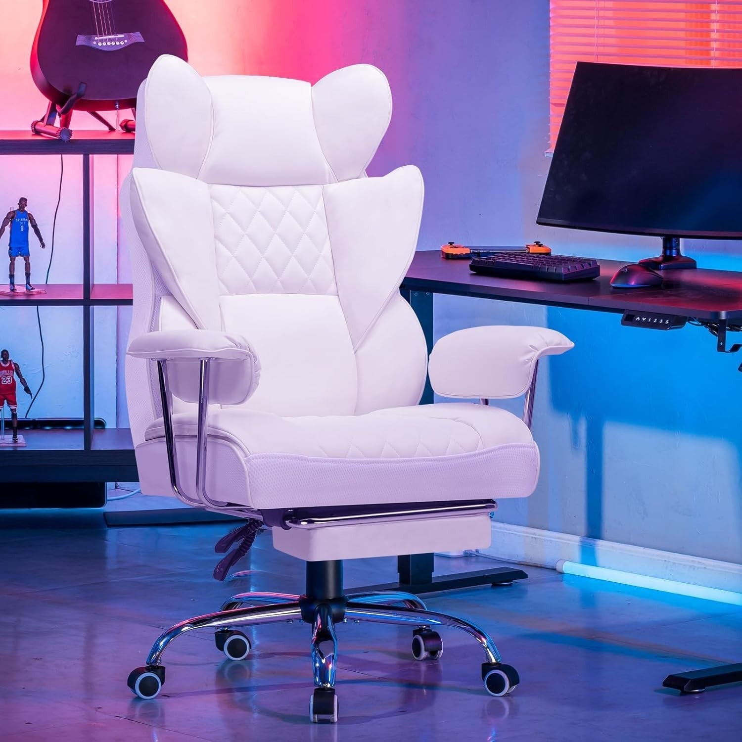 Ergonomic White Gaming Chair Executive Office Desk Seat Recliner Footrest