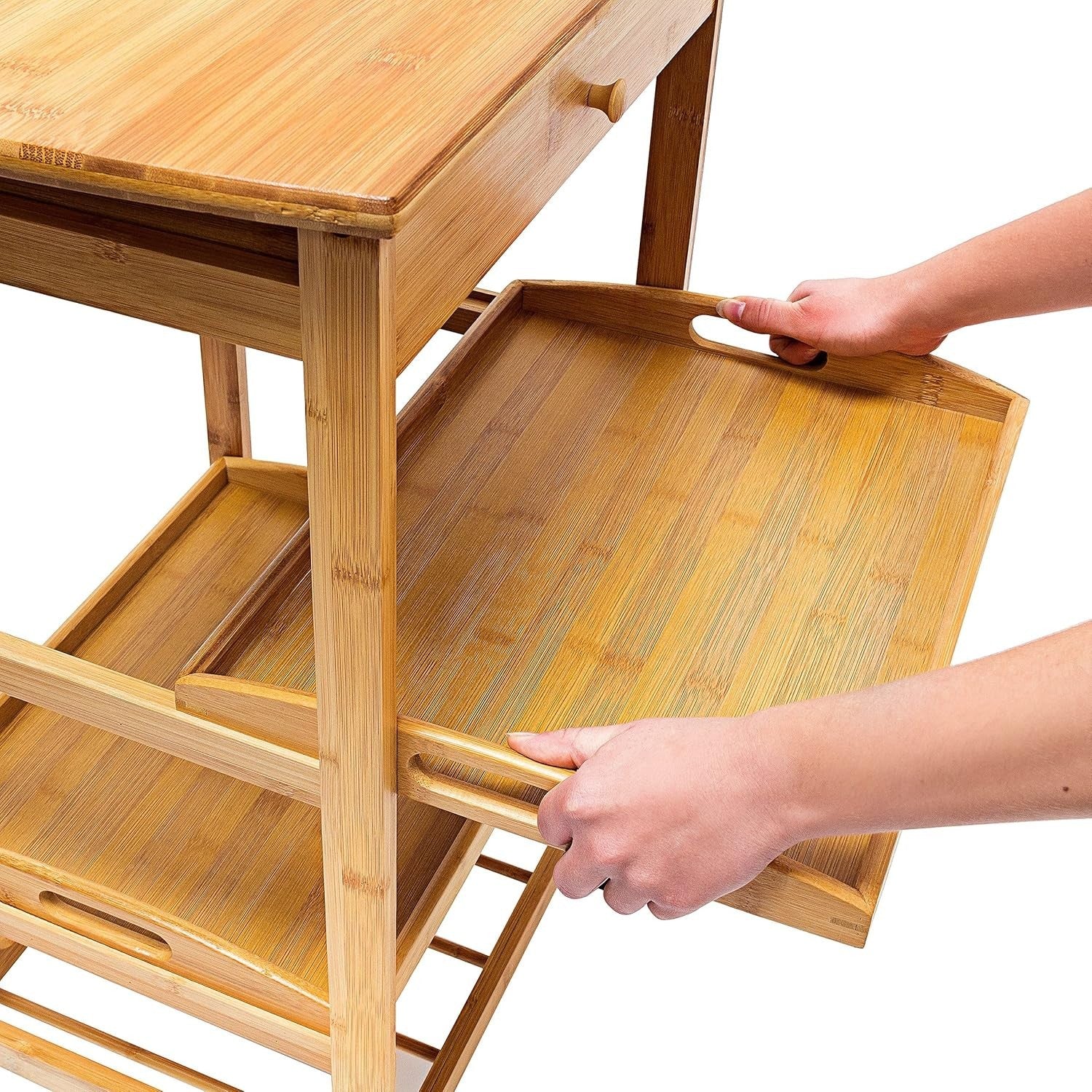 Bamboo Kitchen Trolley Cart w Drawer Trays Wine Rack