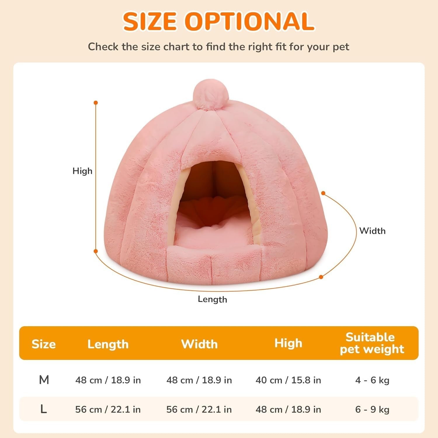 Dog Cat Cave Bed Igloo Pet Tent w Washable Cushion Cozy Warm M