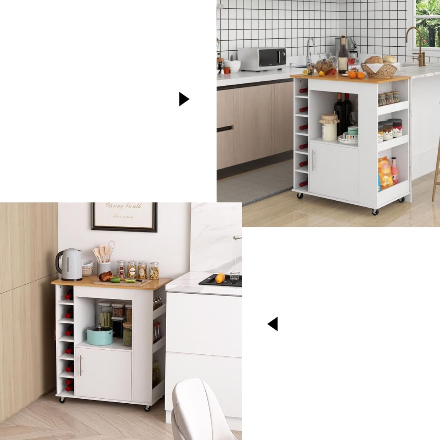 Kitchen Island Trolley on Wheels Bamboo Top Wine Rack Storage Cart