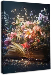 Framed Floral Book Canvas Wall Art 12x16 Fantasy Library Living Room Decor
