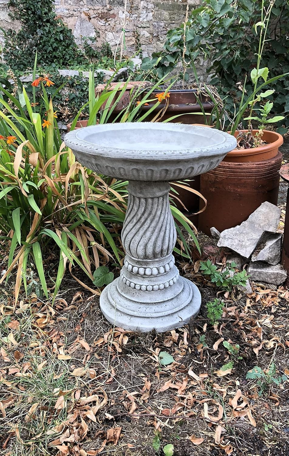 Concrete Stone Bird Bath Outdoor Garden Ornament Twist Base Heavy