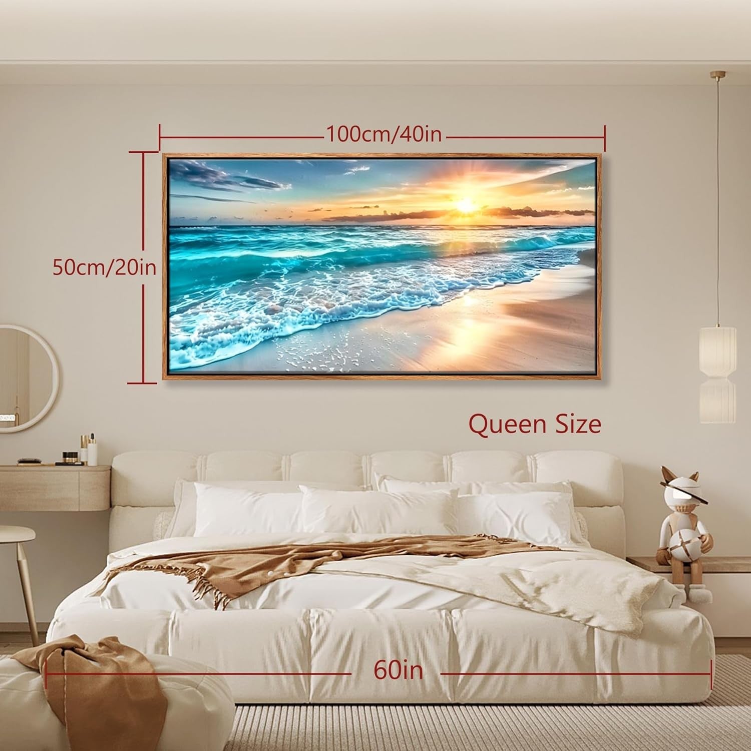 Sunrise at Sea Canvas Wall Art 20x40 in Wooden Framed Modern Decor